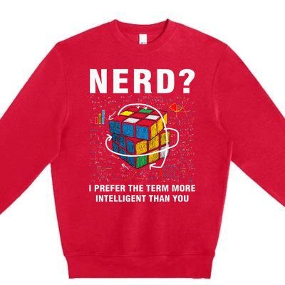 Speed Cubing Nerd Jokes Funny Speed Cubing Math Premium Crewneck Sweatshirt