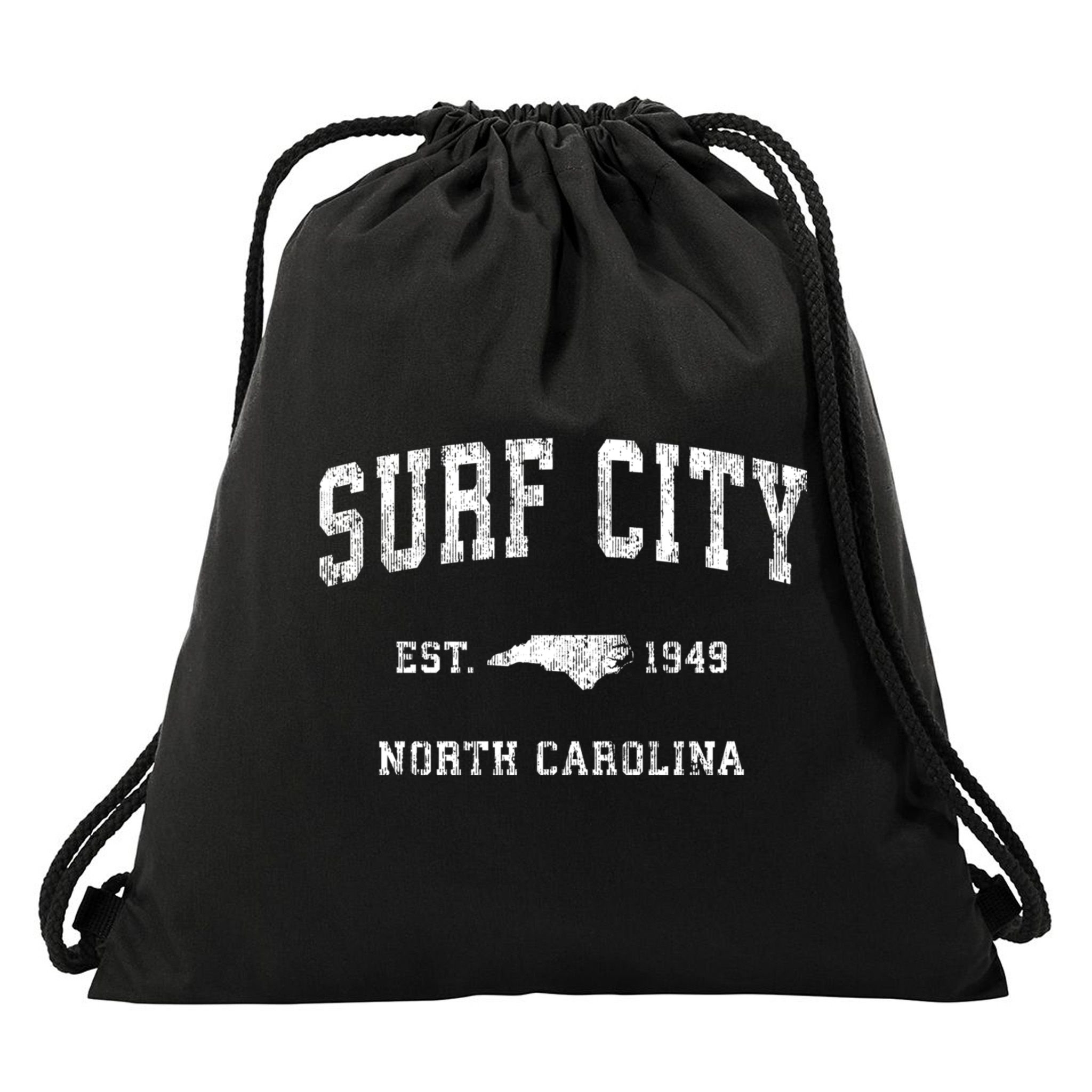 Surf City North Carolina Nc Vintage Athletic Sports Drawstring Bag