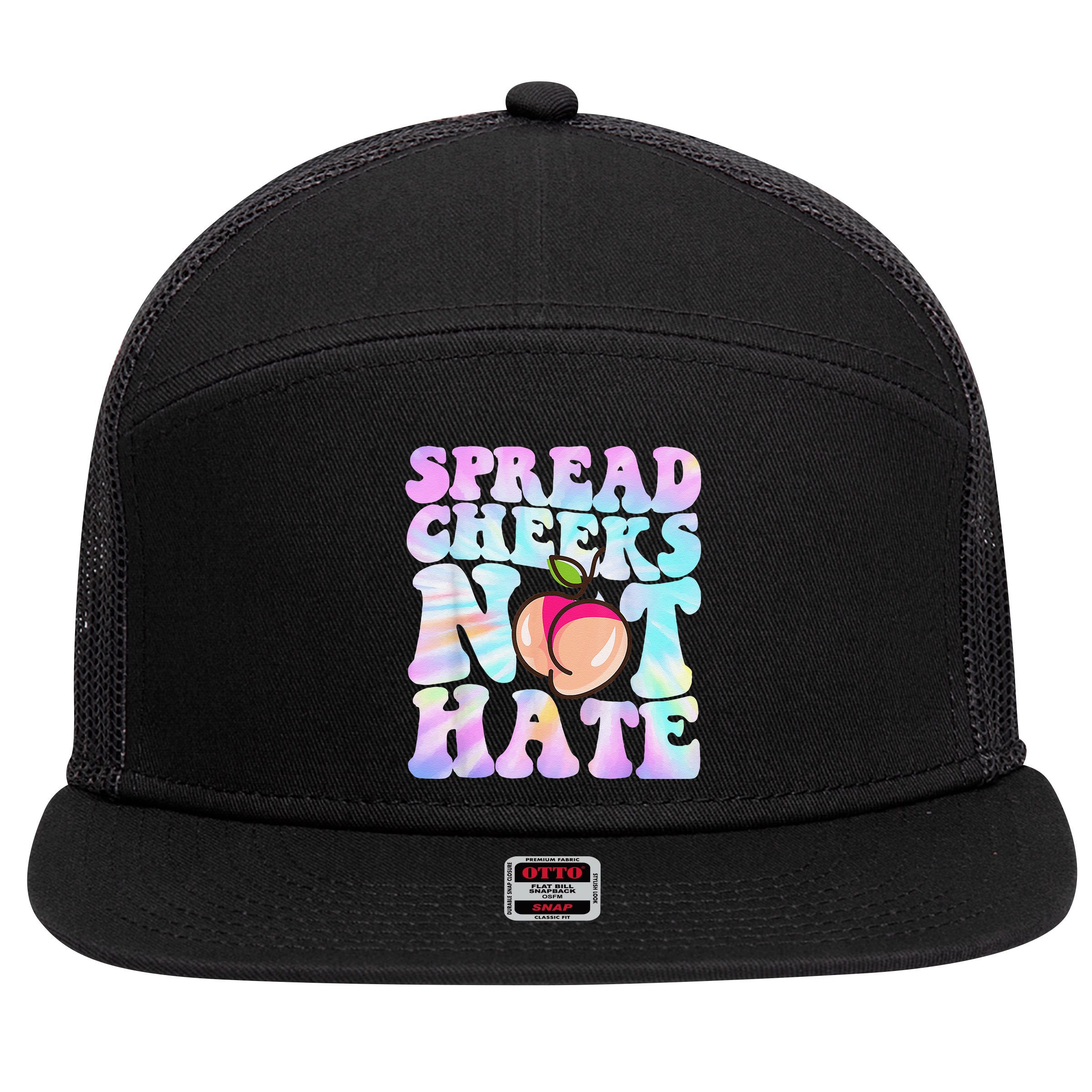 Spread Cheeks Not Hate Fitness Workout Funny Gym 7 Panel Mesh Trucker Snapback Hat
