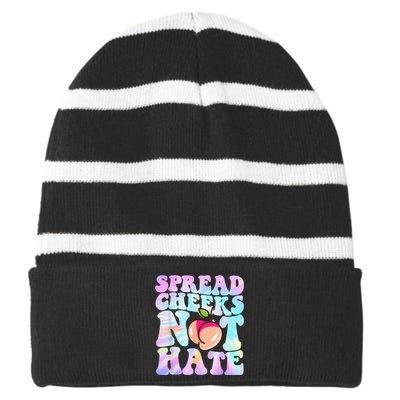 Spread Cheeks Not Hate Fitness Workout Funny Gym Striped Beanie with Solid Band