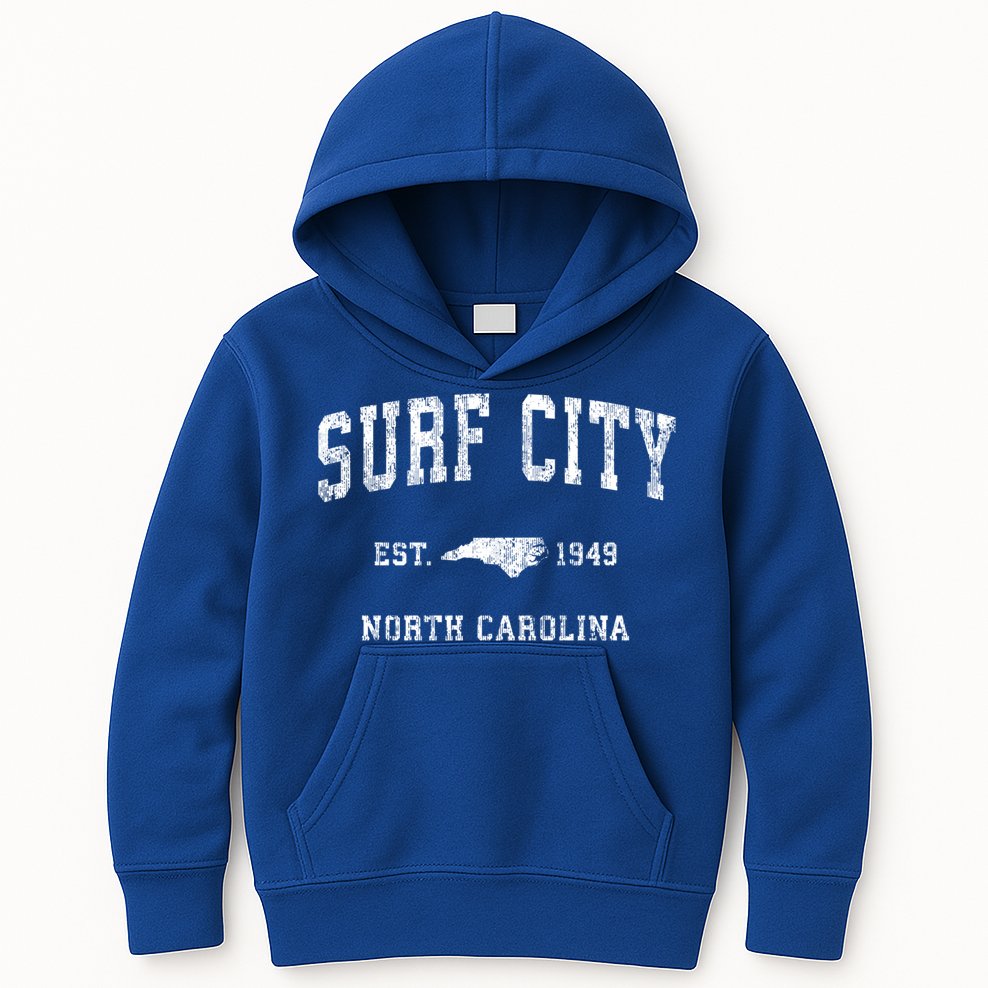Surf City North Carolina Nc Vintage Athletic Sports Design Cute Gift Kids Hoodie