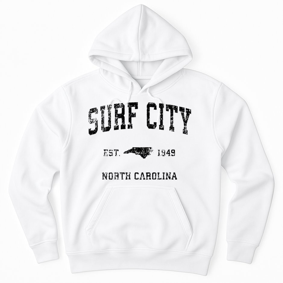 Surf City North Carolina NC Vintage Sports Design Black Prin Hoodie