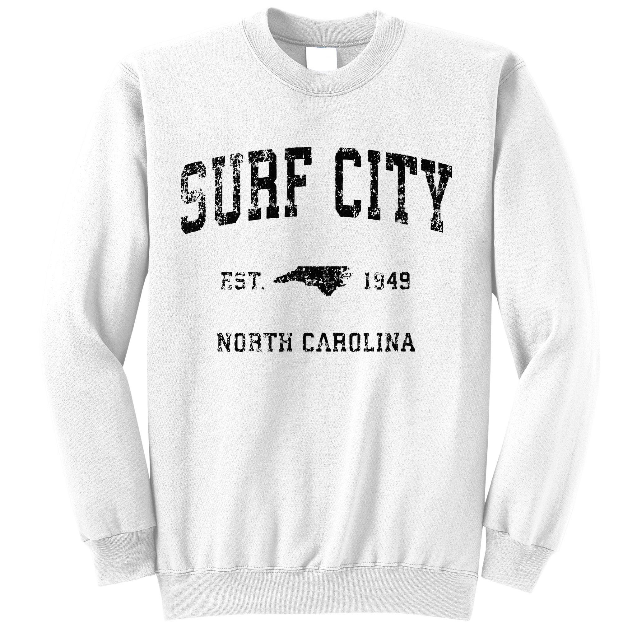 Surf City North Carolina NC Vintage Sports Design Black Prin Sweatshirt