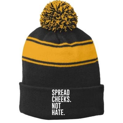 Spread Cheeks Not Hate Funny Gym Fitness And Workout Stripe Pom Pom Beanie