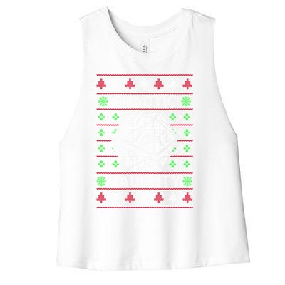 Santa Chaotic Naughty Christmas D20 Ugly Tabletop Sweater Great Gift Women's Racerback Cropped Tank