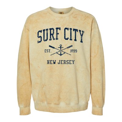 Surf City Nj Vintage Crossed Oars & Boat Anchor Colorblast Crewneck Sweatshirt