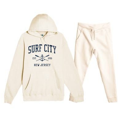 Surf City Nj Vintage Crossed Oars & Boat Anchor Premium Hooded Sweatsuit Set