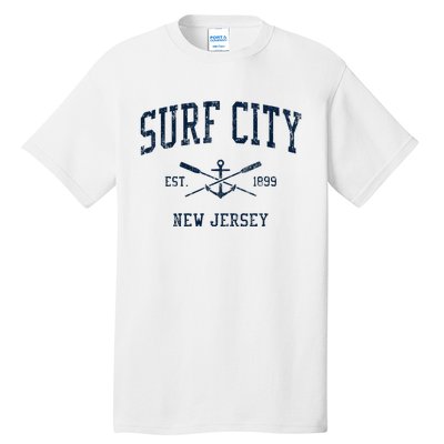 Surf City Nj Vintage Crossed Oars & Boat Anchor Tall T-Shirt