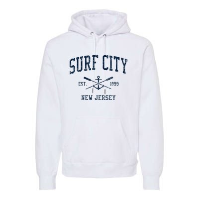 Surf City Nj Vintage Crossed Oars & Boat Anchor Premium Hoodie