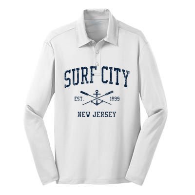 Surf City Nj Vintage Crossed Oars & Boat Anchor Silk Touch Performance Long Sleeve Polo