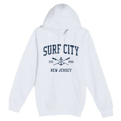 Surf City Nj Vintage Crossed Oars & Boat Anchor Premium Pullover Hoodie