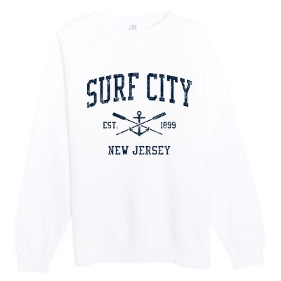 Surf City Nj Vintage Crossed Oars & Boat Anchor Premium Crewneck Sweatshirt