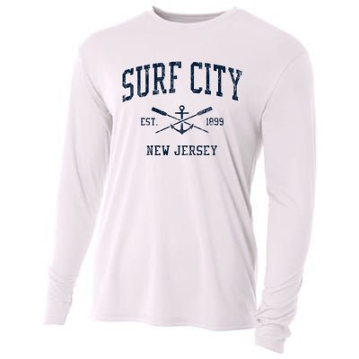 Surf City Nj Vintage Crossed Oars & Boat Anchor Cooling Performance Long Sleeve Crew