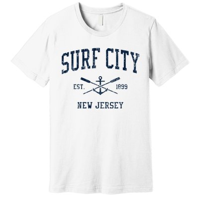 Surf City Nj Vintage Crossed Oars & Boat Anchor Premium T-Shirt