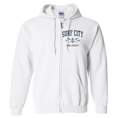 Surf City Nj Vintage Crossed Oars & Boat Anchor Full Zip Hoodie