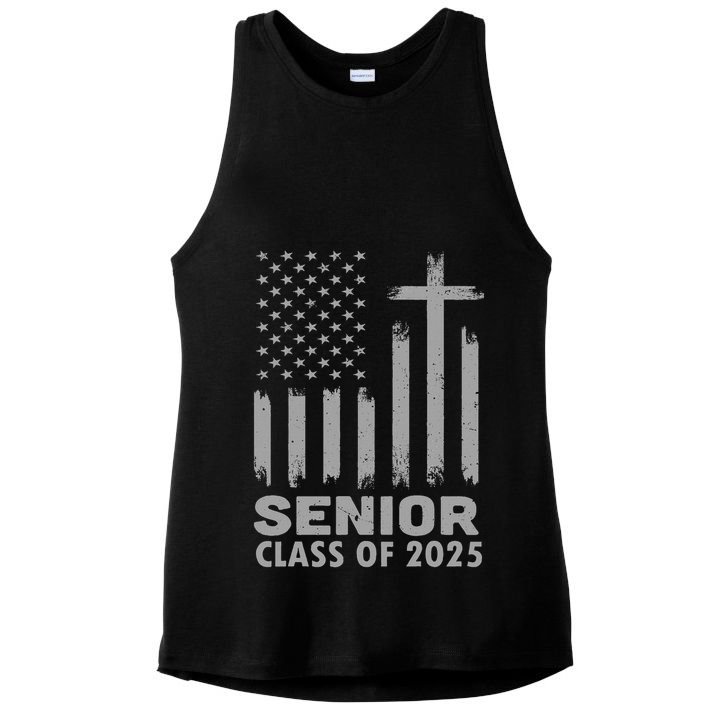 Senior Class Of 2025 Usa Flag Cross Christian Graduation Ladies PosiCharge Tri-Blend Wicking Tank