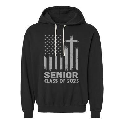 Senior Class Of 2025 Usa Flag Cross Christian Graduation Garment-Dyed Fleece Hoodie