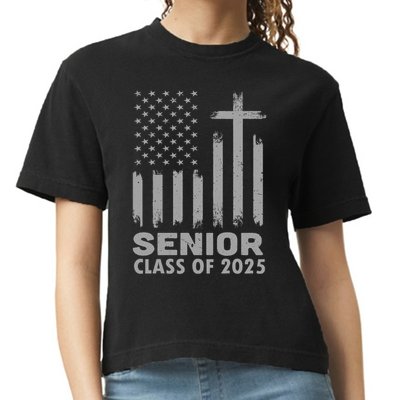 Senior Class Of 2025 Usa Flag Cross Christian Graduation Comfort Colors Boxy T-Shirt