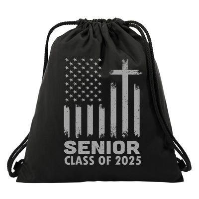 Senior Class Of 2025 Usa Flag Cross Christian Graduation Drawstring Bag