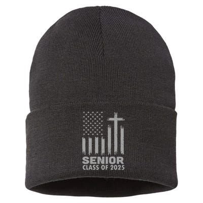 Senior Class Of 2025 Usa Flag Cross Christian Graduation Sustainable Knit Beanie