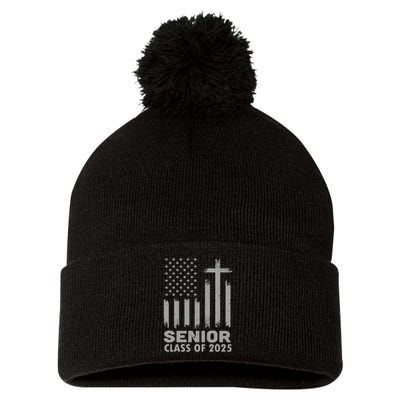 Senior Class Of 2025 Usa Flag Cross Christian Graduation Pom Pom 12in Knit Beanie