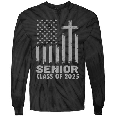 Senior Class Of 2025 Usa Flag Cross Christian Graduation Tie-Dye Long Sleeve Shirt