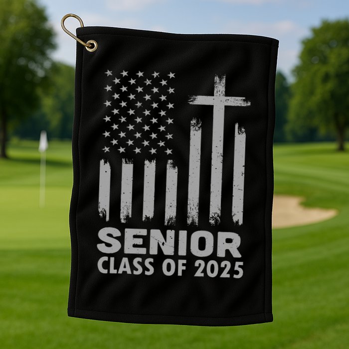 Senior Class Of 2025 Usa Flag Cross Christian Graduation Golf Towel