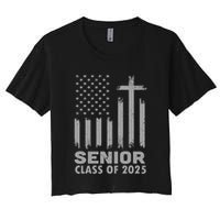 Senior Class Of 2025 Usa Flag Cross Christian Graduation Women's Crop Top Tee