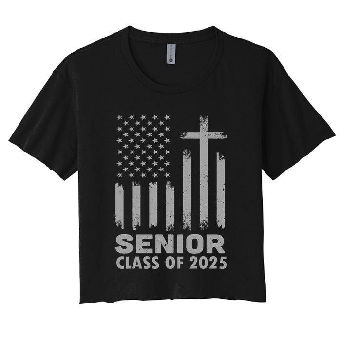 Senior Class Of 2025 Usa Flag Cross Christian Graduation Women's Crop Top Tee