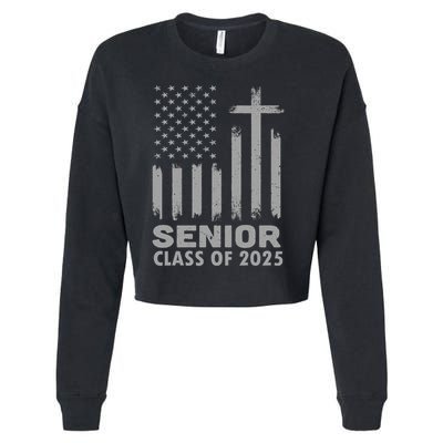 Senior Class Of 2025 Usa Flag Cross Christian Graduation Cropped Pullover Crew