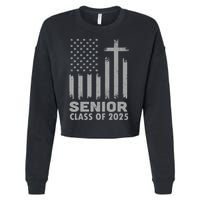 Senior Class Of 2025 Usa Flag Cross Christian Graduation Cropped Pullover Crew