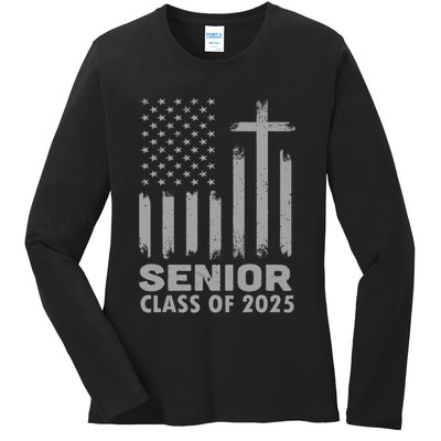 Senior Class Of 2025 Usa Flag Cross Christian Graduation Ladies Long Sleeve Shirt