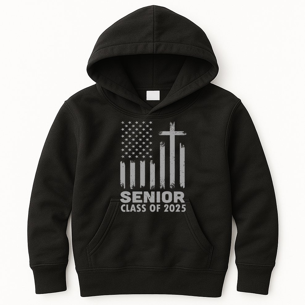Senior Class Of 2025 Usa Flag Cross Christian Graduation Kids Hoodie