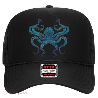Sea Creature Octopus Aquarium Diving Gift Octopus High Crown Mesh Back Trucker Hat