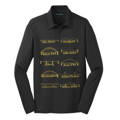 Steel City Of Pittsburgh Bridges 412 Black And Yellow Pgh Silk Touch Performance Long Sleeve Polo