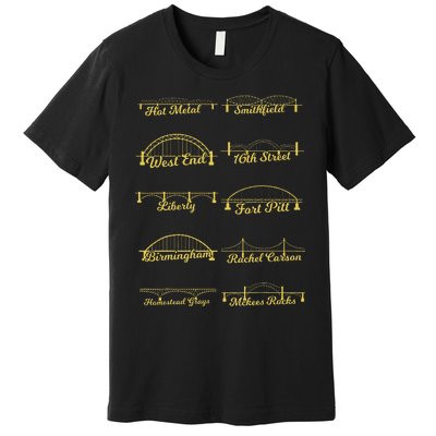 Steel City Of Pittsburgh Bridges 412 Black And Yellow Pgh Premium T-Shirt