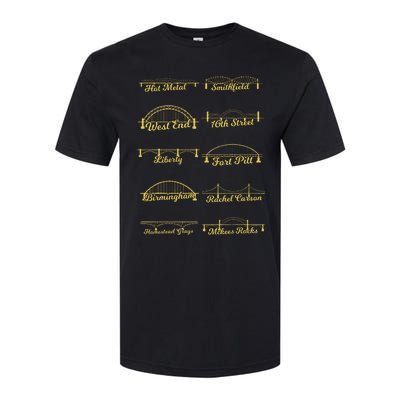 Steel City Of Pittsburgh Bridges 412 Black And Yellow Pgh Softstyle CVC T-Shirt