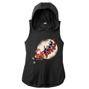 Santa Claus On Christmas Sleigh Pulled By Reindeer Gift Ladies PosiCharge Tri-Blend Wicking Draft Hoodie Tank