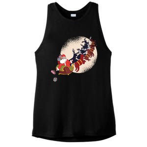 Santa Claus On Christmas Sleigh Pulled By Reindeer Gift Ladies PosiCharge Tri-Blend Wicking Tank