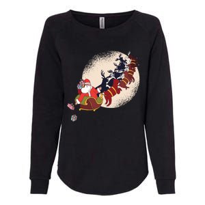 Santa Claus On Christmas Sleigh Pulled By Reindeer Gift Womens California Wash Sweatshirt