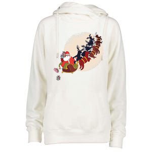 Santa Claus On Christmas Sleigh Pulled By Reindeer Gift Womens Funnel Neck Pullover Hood