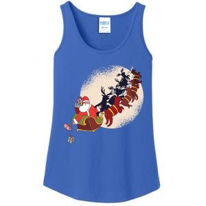 Santa Claus On Christmas Sleigh Pulled By Reindeer Gift Ladies Essential Tank