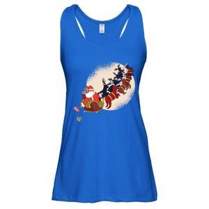 Santa Claus On Christmas Sleigh Pulled By Reindeer Gift Ladies Essential Flowy Tank