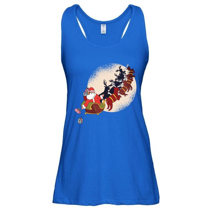 Santa Claus On Christmas Sleigh Pulled By Reindeer Gift Ladies Essential Flowy Tank