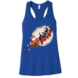 Santa Claus On Christmas Sleigh Pulled By Reindeer Gift Women's Racerback Tank