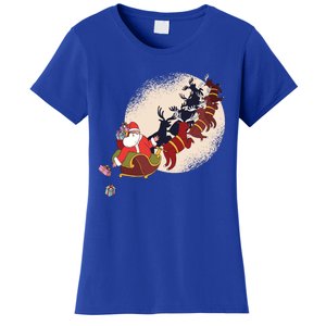 Santa Claus On Christmas Sleigh Pulled By Reindeer Gift Women's T-Shirt