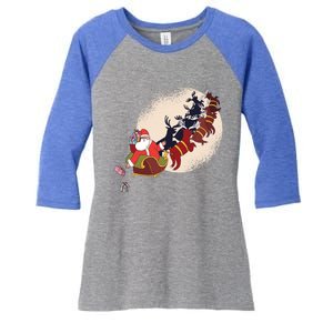 Santa Claus On Christmas Sleigh Pulled By Reindeer Gift Women's Tri-Blend 3/4-Sleeve Raglan Shirt