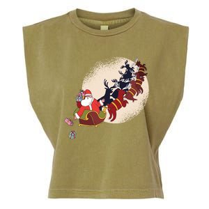 Santa Claus On Christmas Sleigh Pulled By Reindeer Gift Garment-Dyed Women's Muscle Tee