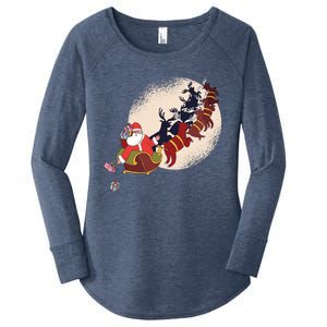 Santa Claus On Christmas Sleigh Pulled By Reindeer Gift Women's Perfect Tri Tunic Long Sleeve Shirt