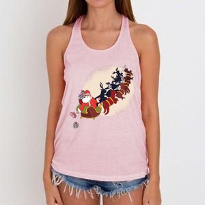 Santa Claus On Christmas Sleigh Pulled By Reindeer Gift Women's Knotted Racerback Tank